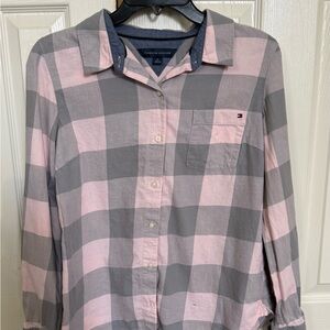 Tommy Hilfiger Pink Gray Plaid Button Up Shirt M